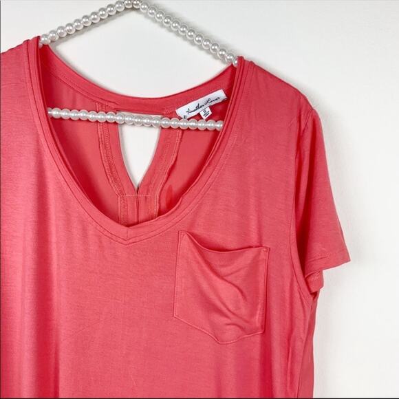 Another Love CORAL ORANGE V NECK OPEN BACK SHORT SLEEVE TEE SMALL - Picture 2 of 5